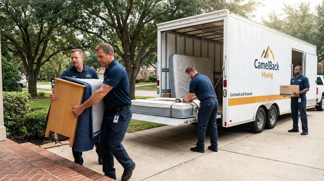 Crew loading residential truck for cross-state move from North Branford, CT