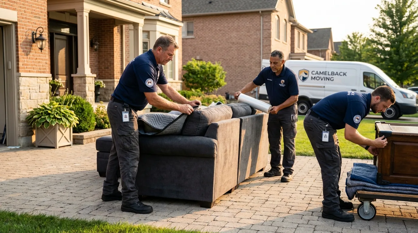 Large estate moving crew wrapping furniture in North Branford, CT
