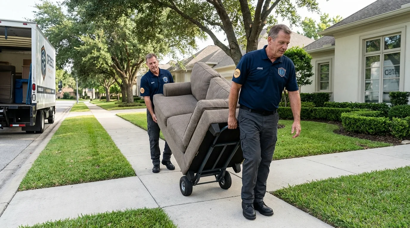 Local residential moving crew loading furniture in North Branford, CT